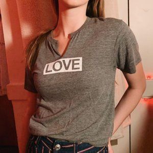 Grey LOVE V Neck Tee
